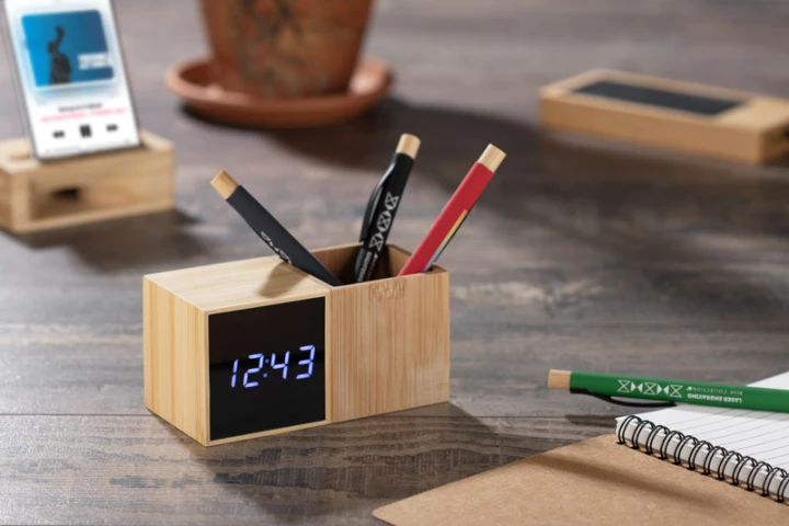 Zegar z przybornikiem na biurko BAMBOO 