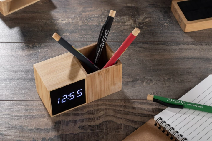 Zegar z przybornikiem na biurko BAMBOO 