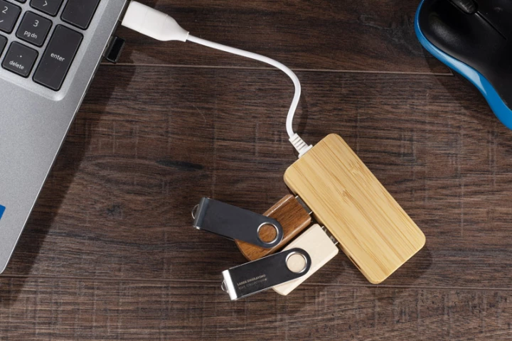 Rozdzielacz bambusowy HUB USB z wymienną wtyczką - RIVO 