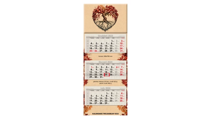 Kalendarz trójdzielny wypukły ECO