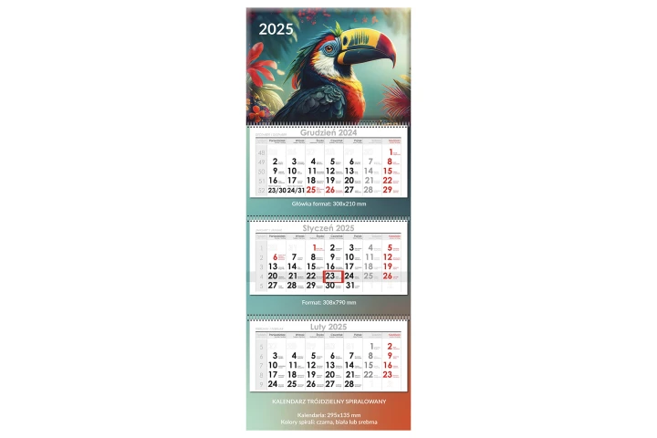 Kalendarz trójdzielny spiralowany