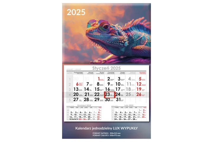 Kalendarz jednodzielny LUX wypukły