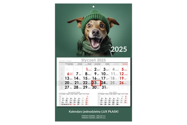 Kalendarz jednodzielny LUX płaski
